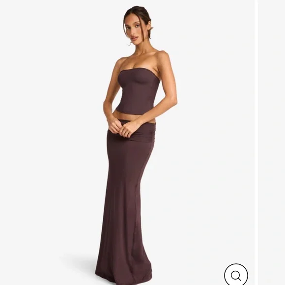 Crop Shop Boutique CSB Longline Bandeau & Foldover Maxi Skirt Espresso - Picture 3 of 4